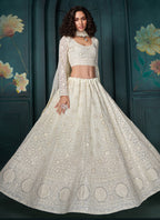Vegaa Fashion Off White Georgette Embroidered Wedding Lehenga