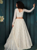 Vegaa Fashion Off White Georgette Embroidered Wedding Lehenga
