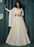Vegaa Fashion Off White Georgette Embroidered Wedding Lehenga