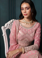 Vegaa Fashion Pink Georgette Embroidered Wedding Lehenga