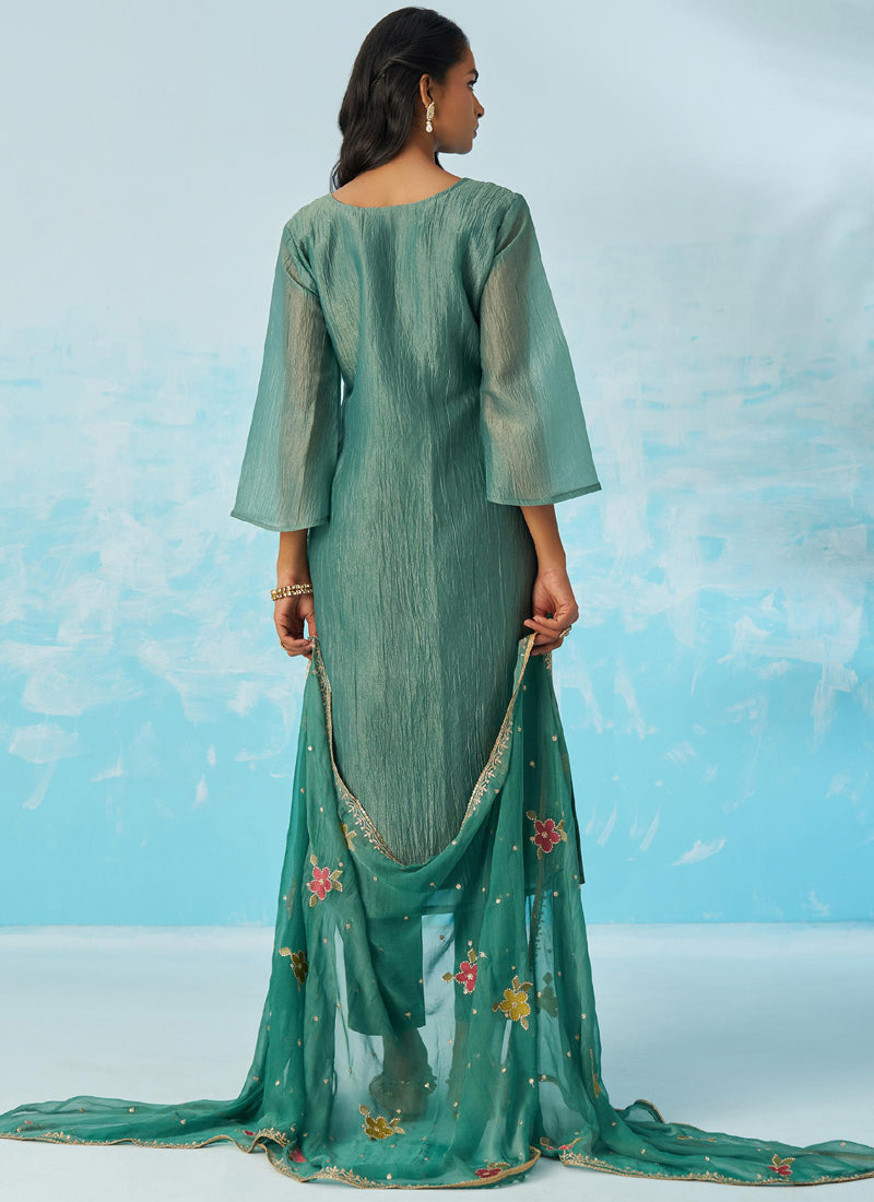 Vegaa Fashion Turquoise Organza Embroidered Party Wear Suit - Distacart