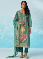 Vegaa Fashion Turquoise Organza Embroidered Party Wear Suit - Distacart