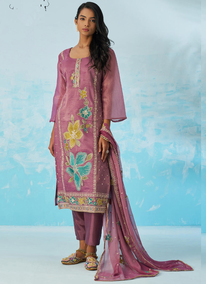 Vegaa Fashion Lavender Organza Embroidered Party Wear Suit - Distacart