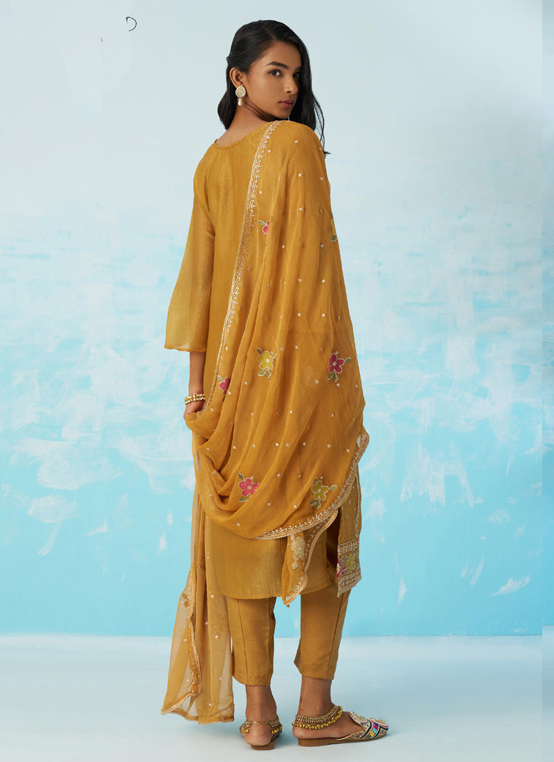Vegaa Fashion Mustard Organza Embroidered Party Wear Suit - Distacart