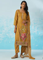 Vegaa Fashion Mustard Organza Embroidered Party Wear Suit - Distacart