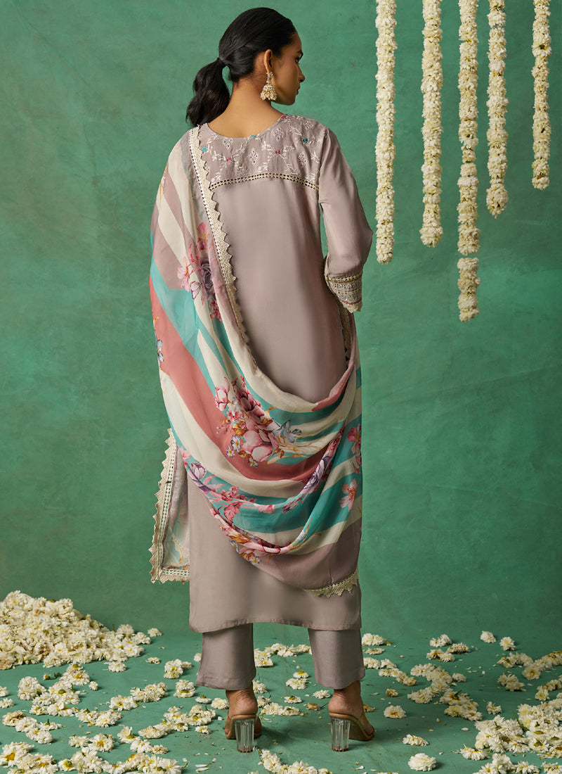 Vegaa Fashion Beige Pure Organza Embroidered Wedding Wear Suit - Distacart