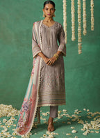 Vegaa Fashion Beige Pure Organza Embroidered Wedding Wear Suit - Distacart