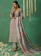 Vegaa Fashion Beige Pure Organza Embroidered Wedding Wear Suit - Distacart