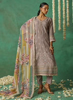 Vegaa Fashion Beige Pure Organza Embroidered Wedding Wear Suit - Distacart