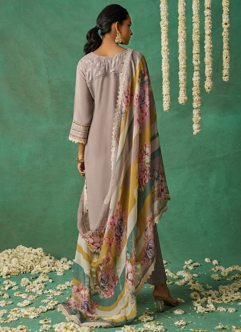 Vegaa Fashion Beige Pure Organza Embroidered Wedding Wear Suit - Distacart