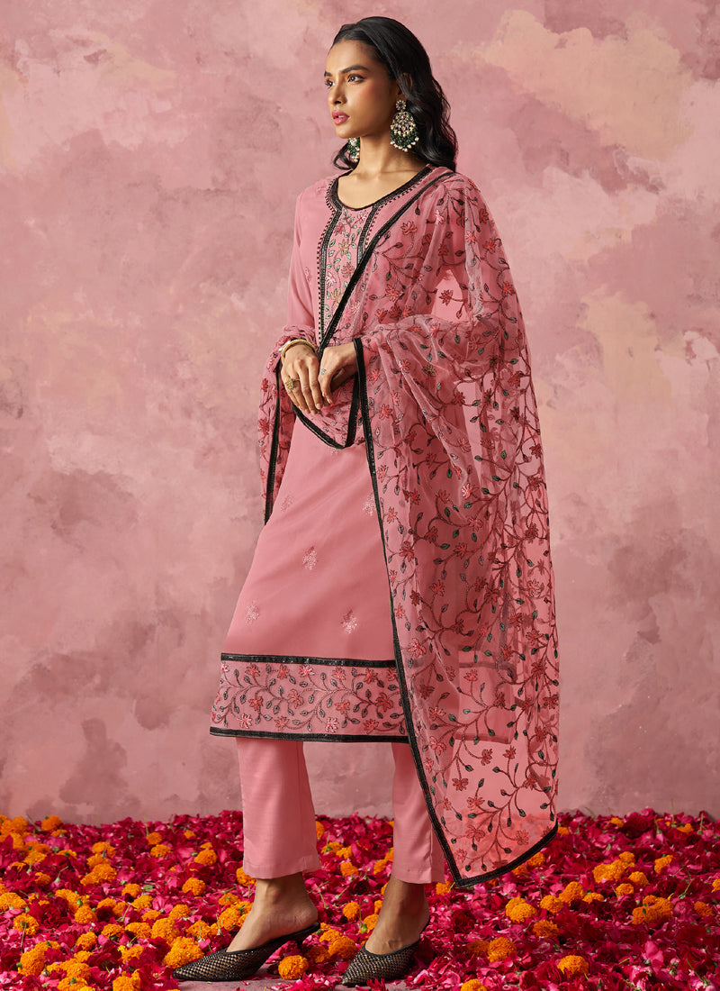 Vegaa Fashion Light Pink Georgette Embroidered Salwar Suit - Distacart
