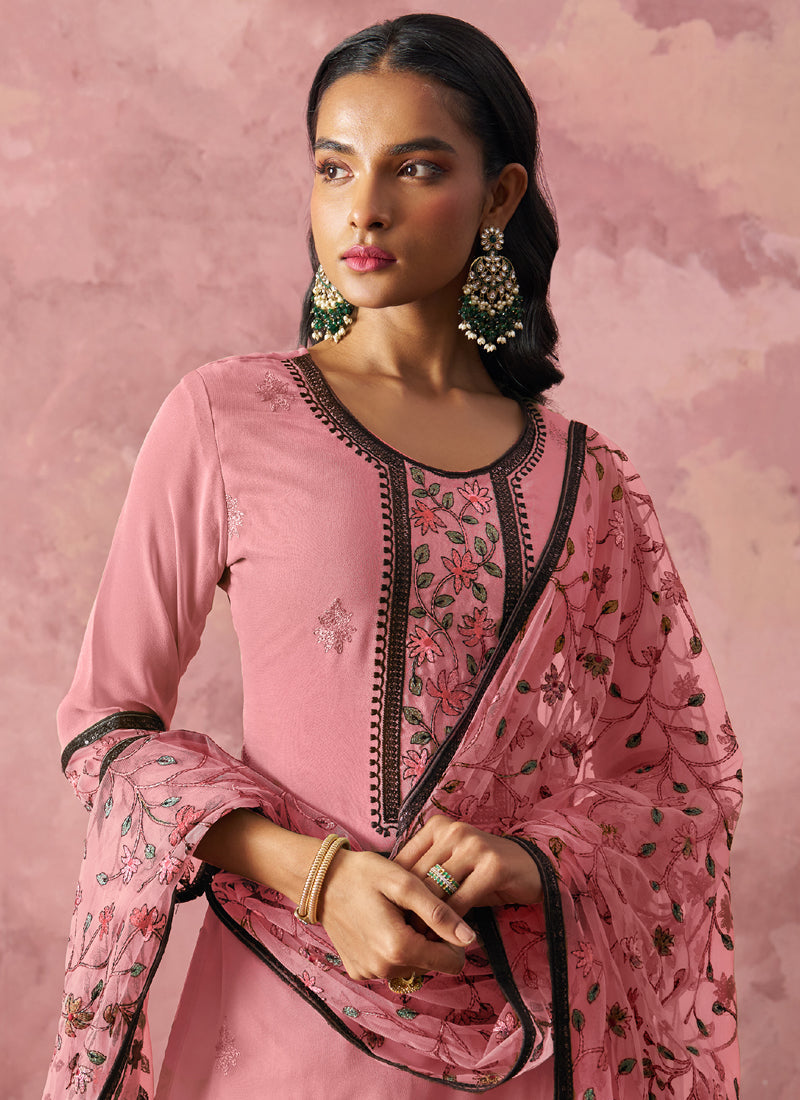 Vegaa Fashion Light Pink Georgette Embroidered Salwar Suit - Distacart