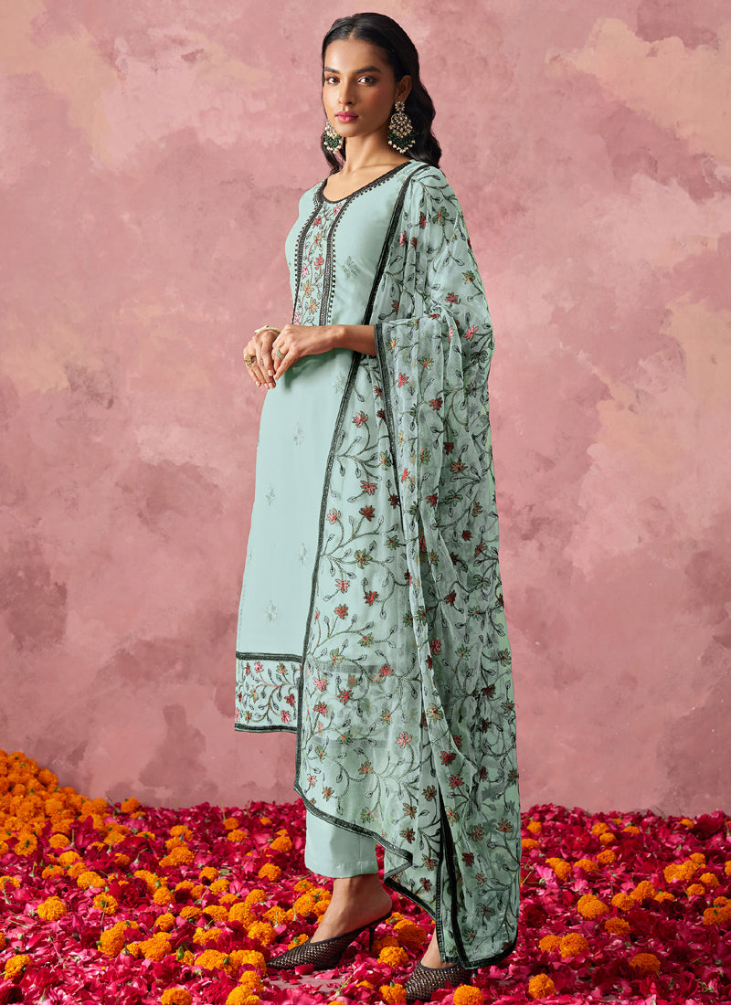 Vegaa Fashion Sky Blue Georgette Embroidered Salwar Suit - Distacart