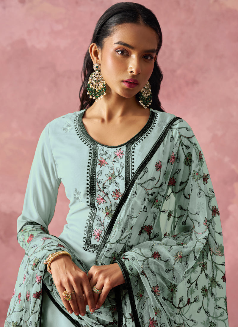 Vegaa Fashion Sky Blue Georgette Embroidered Salwar Suit - Distacart