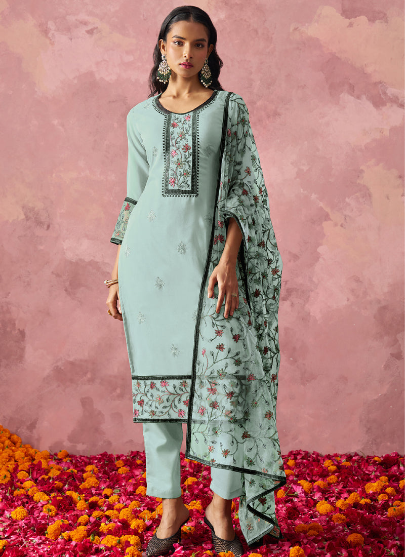 Vegaa Fashion Sky Blue Georgette Embroidered Salwar Suit - Distacart