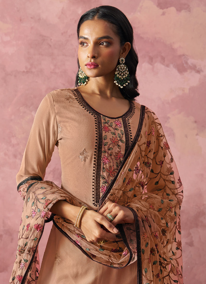 Vegaa Fashion Light Orange Georgette Embroidered Salwar Suit - Distacart