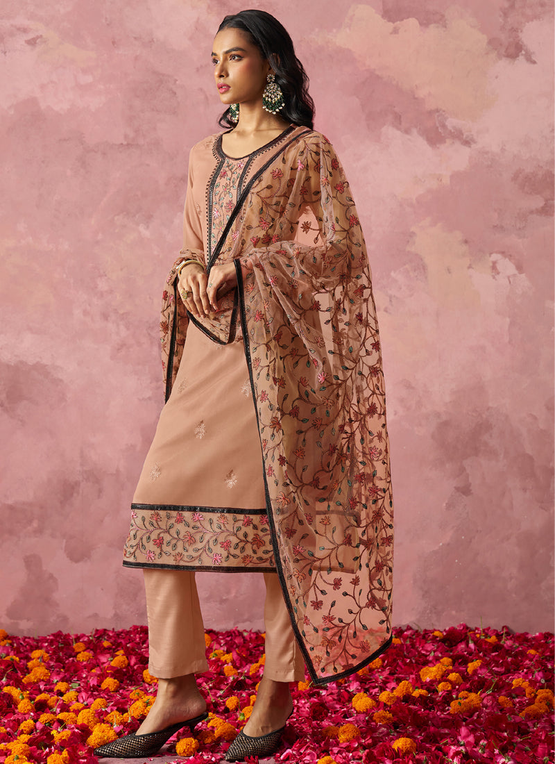 Vegaa Fashion Light Orange Georgette Embroidered Salwar Suit - Distacart
