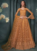 Vegaa Fashion Designer Orange Net Embroidery Bridal Lehenga