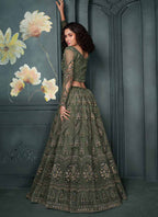 Vegaa Fashion Designer Mehendi Net Embroidery Bridal Lehenga