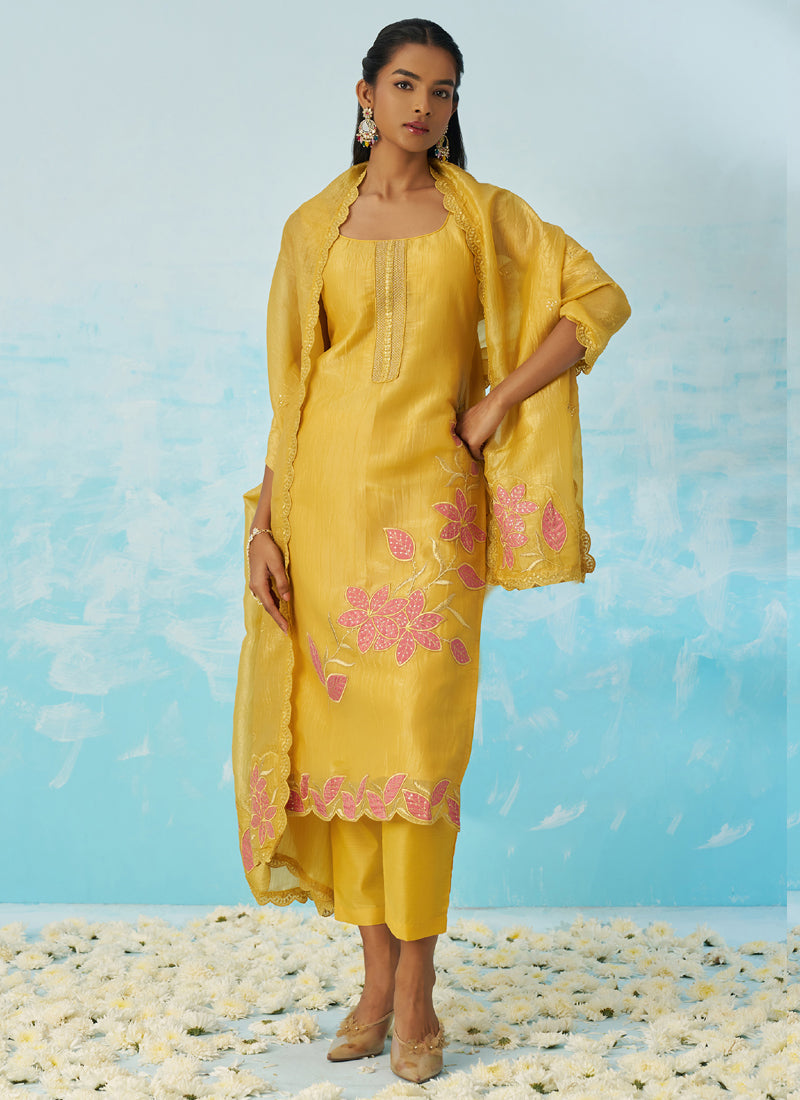 Vegaa Fashion Yellow Silk Embroidered Designer Salwar Suit - Distacart