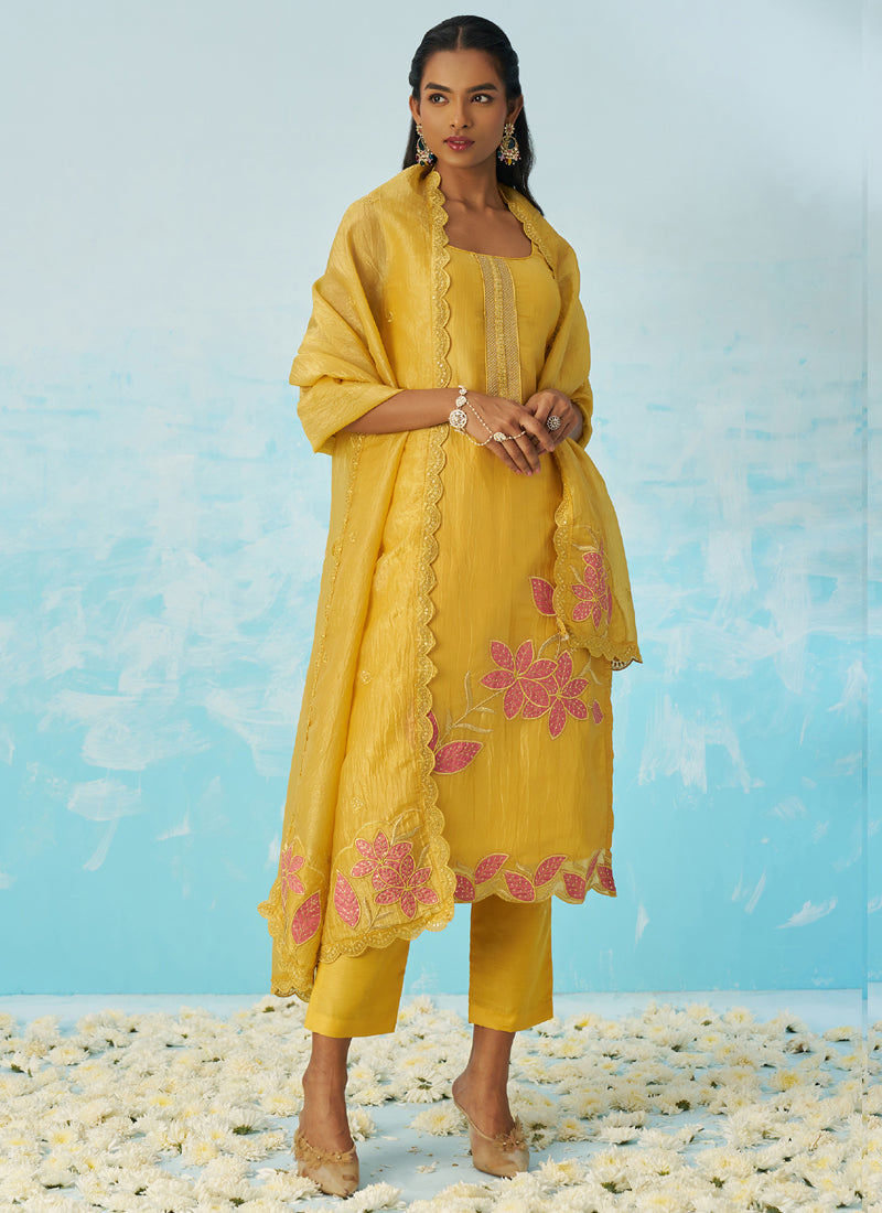 Vegaa Fashion Yellow Silk Embroidered Designer Salwar Suit - Distacart
