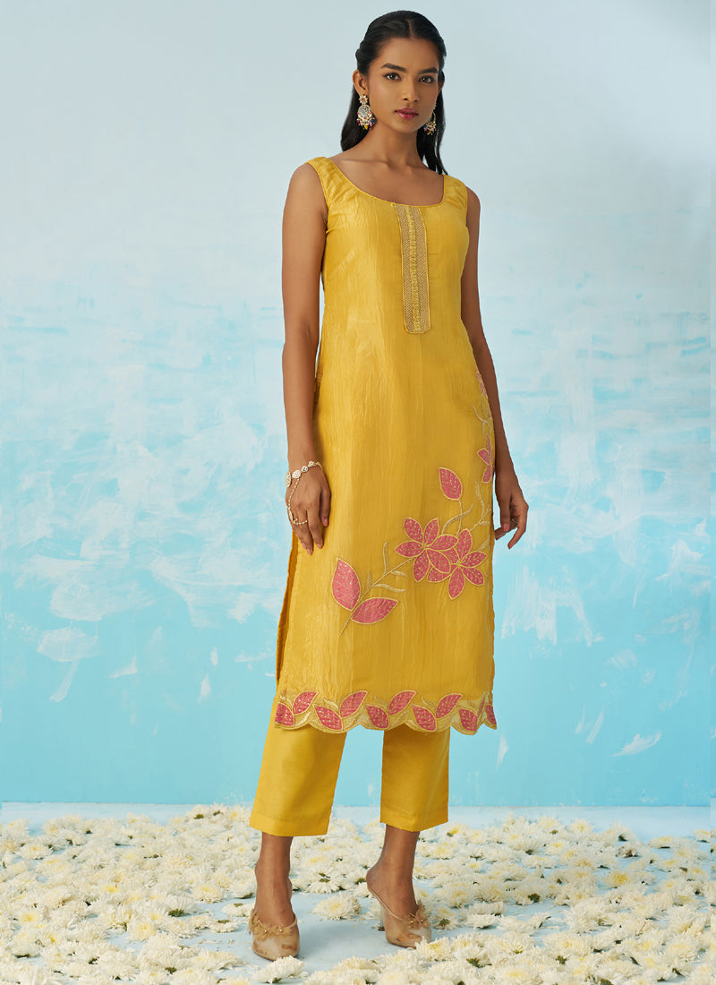 Vegaa Fashion Yellow Silk Embroidered Designer Salwar Suit - Distacart
