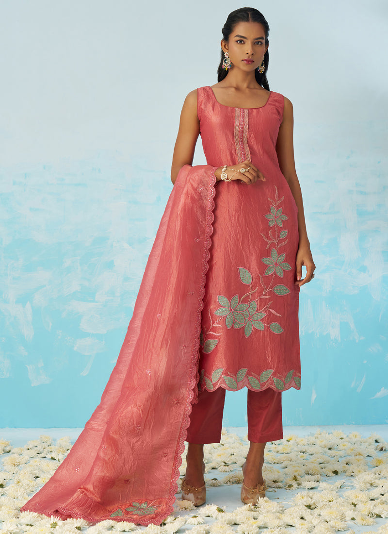 Vegaa Fashion Blush Red Silk Embroidered Designer Salwar Suit - Distacart
