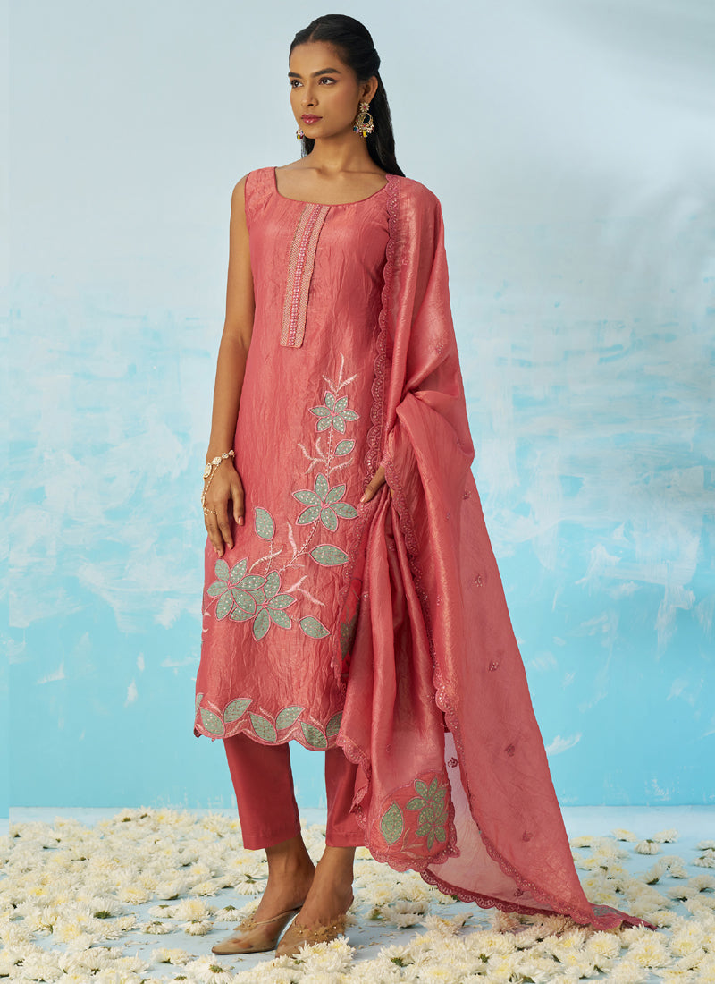 Vegaa Fashion Blush Red Silk Embroidered Designer Salwar Suit - Distacart
