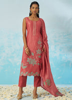 Vegaa Fashion Blush Red Silk Embroidered Designer Salwar Suit - Distacart