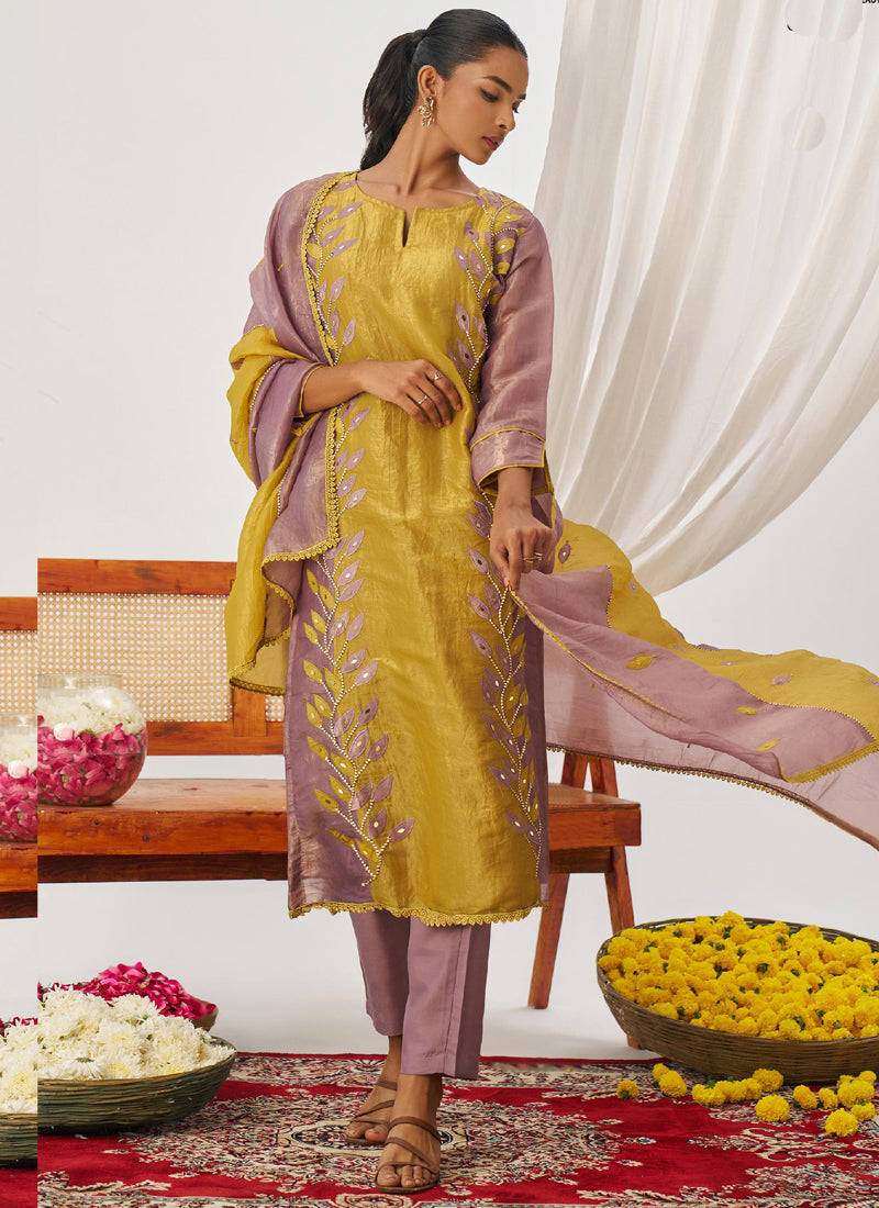 Vegaa Fashion Yellow Organza Embroidered Party Wear Suit - Distacart