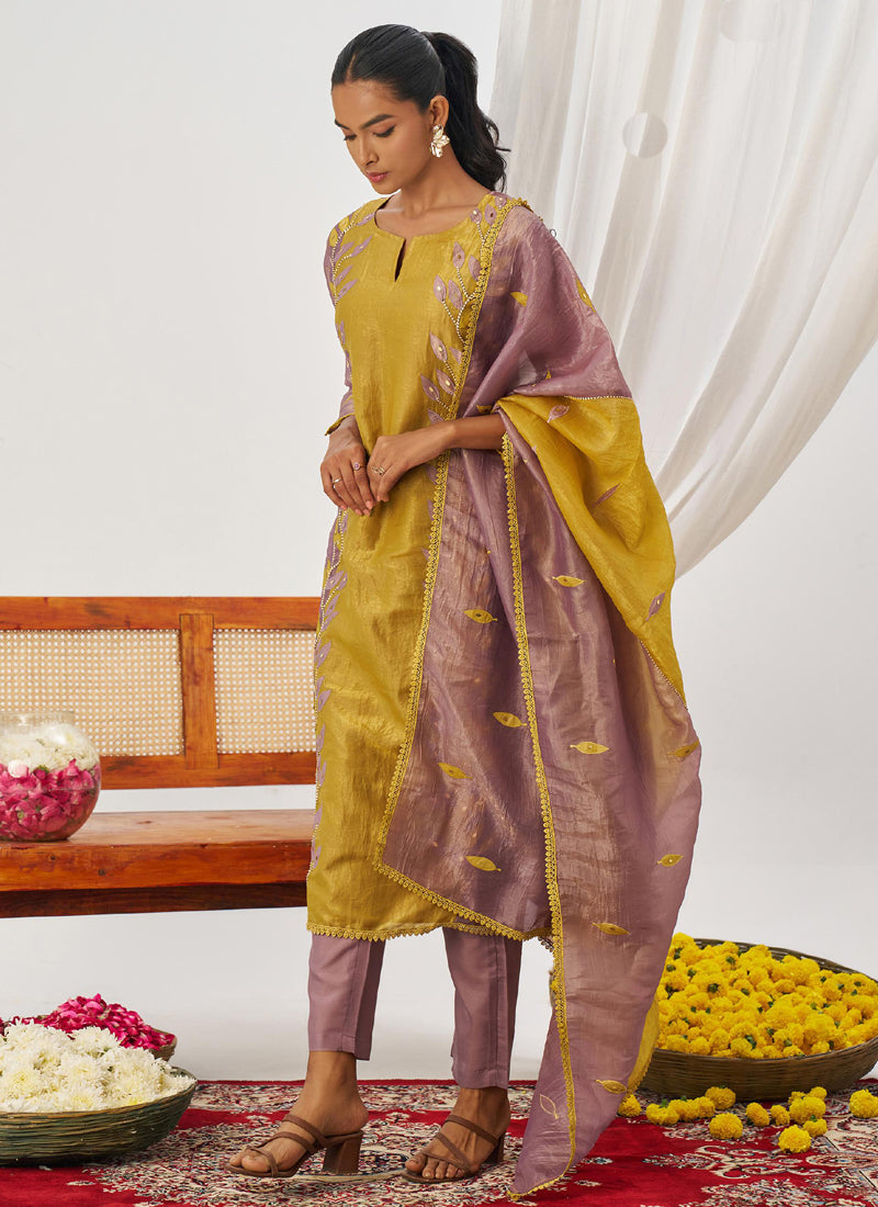Vegaa Fashion Yellow Organza Embroidered Party Wear Suit - Distacart