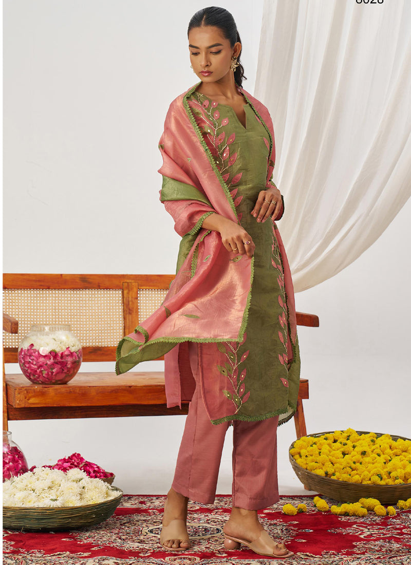 Vegaa Fashion Peach Organza Embroidered Party Wear Suit - Distacart