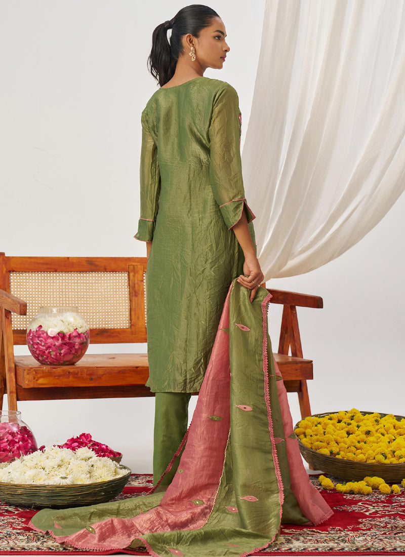 Vegaa Fashion Peach Organza Embroidered Party Wear Suit - Distacart
