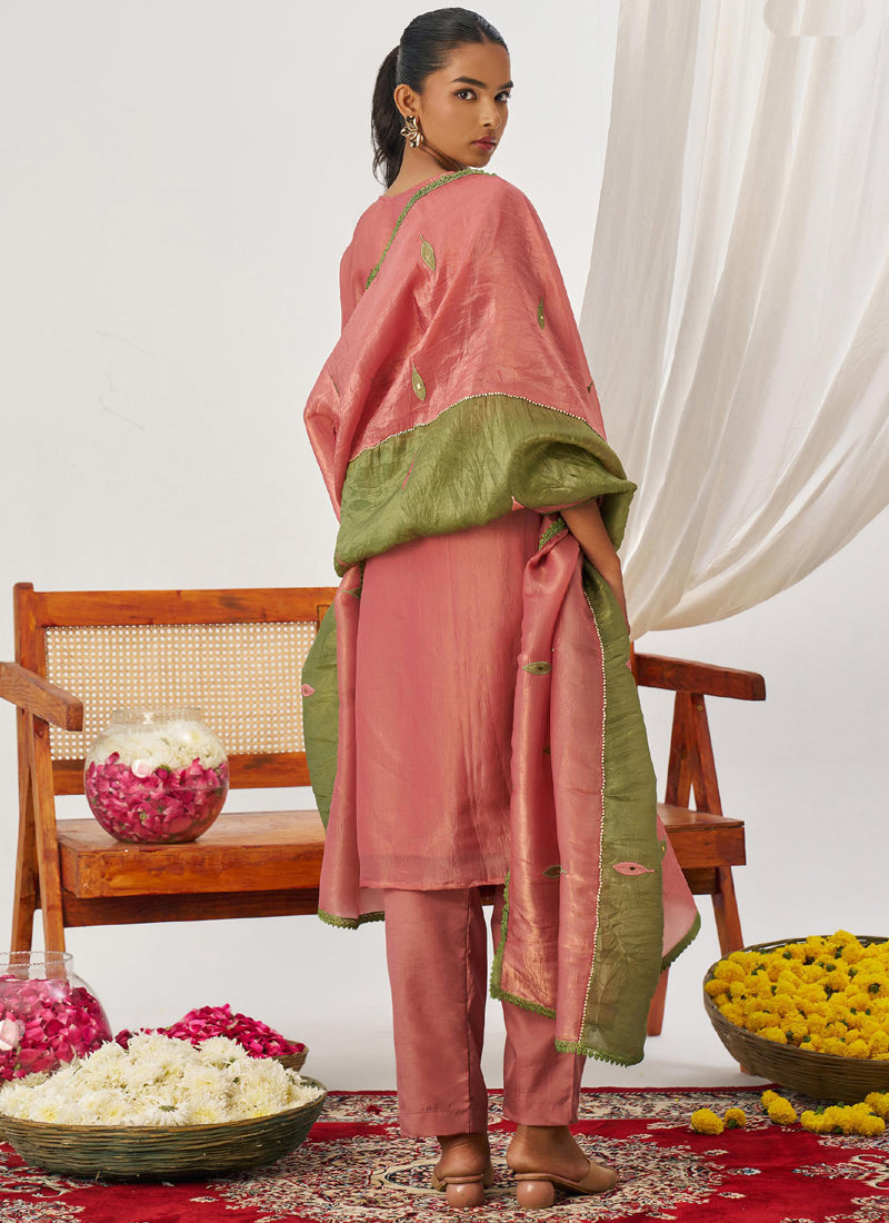 Vegaa Fashion Peach Organza Embroidered Party Wear Suit - Distacart