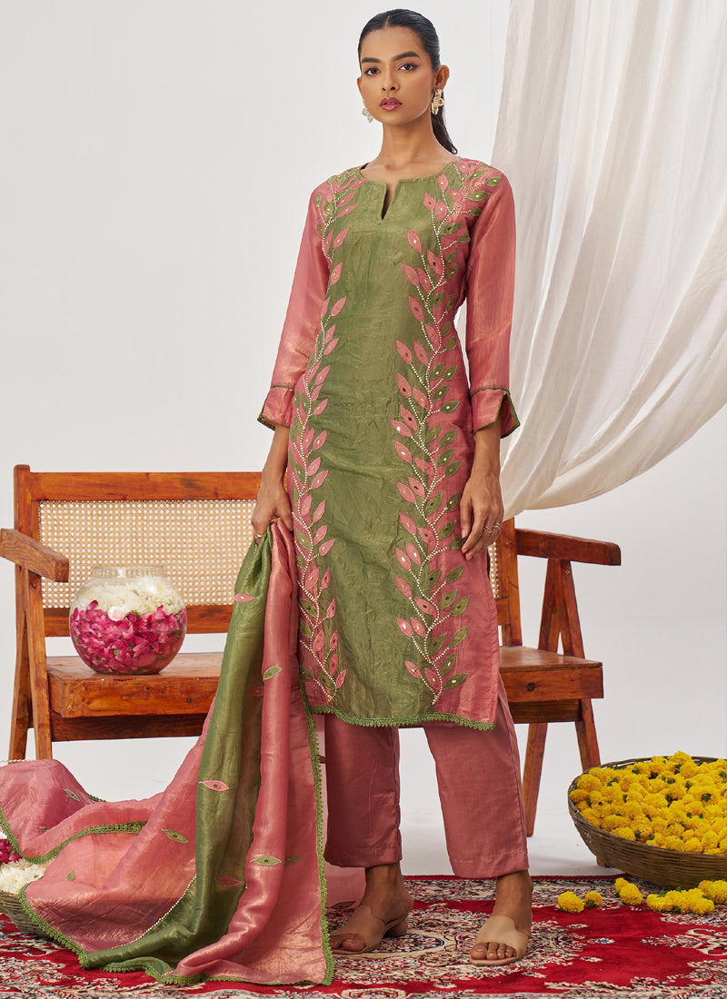 Vegaa Fashion Peach Organza Embroidered Party Wear Suit - Distacart