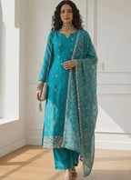Vegaa Fashion Sky Blue Shimmer Organza Embroidered Party Wear Suit - Distacart