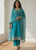 Vegaa Fashion Sky Blue Shimmer Organza Embroidered Party Wear Suit - Distacart