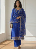 Vegaa Fashion Blue Shimmer Organza Embroidered Party Wear Suit - Distacart