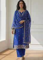 Vegaa Fashion Blue Shimmer Organza Embroidered Party Wear Suit - Distacart