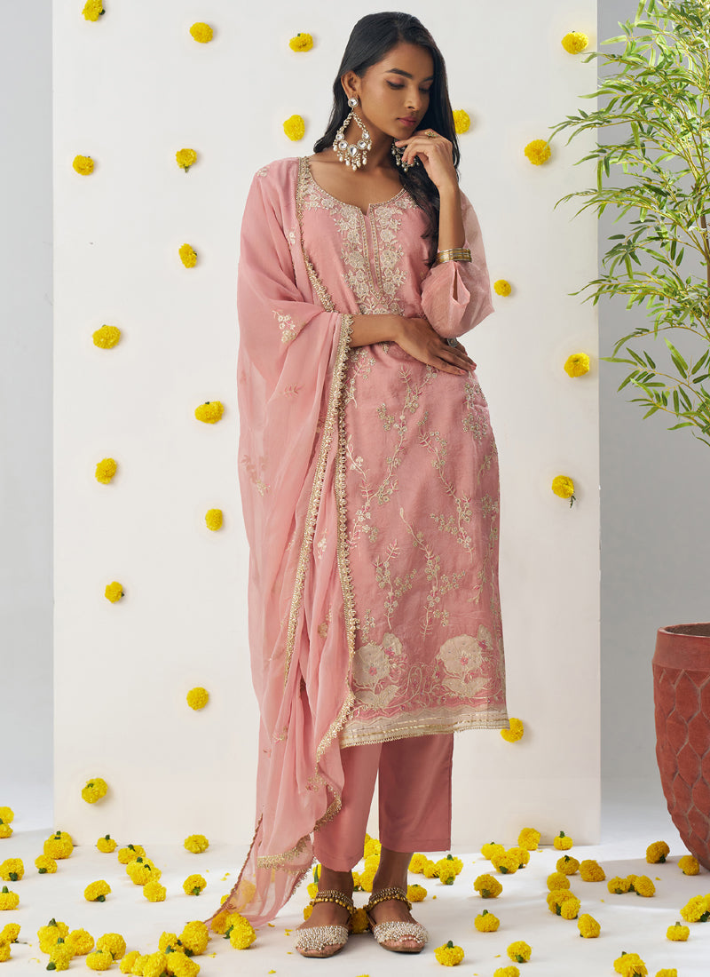 Vegaa Fashion Light Peach Organza Embroidered Salwar Suit - Distacart