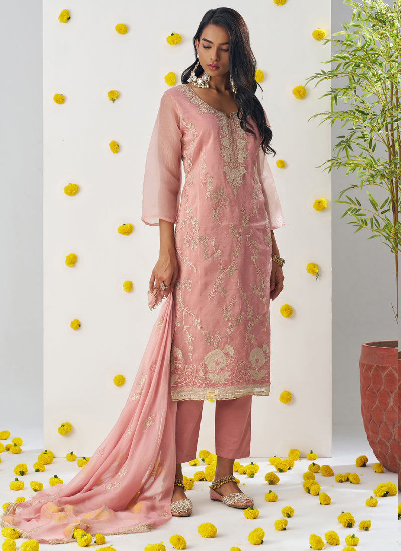 Vegaa Fashion Light Peach Organza Embroidered Salwar Suit - Distacart