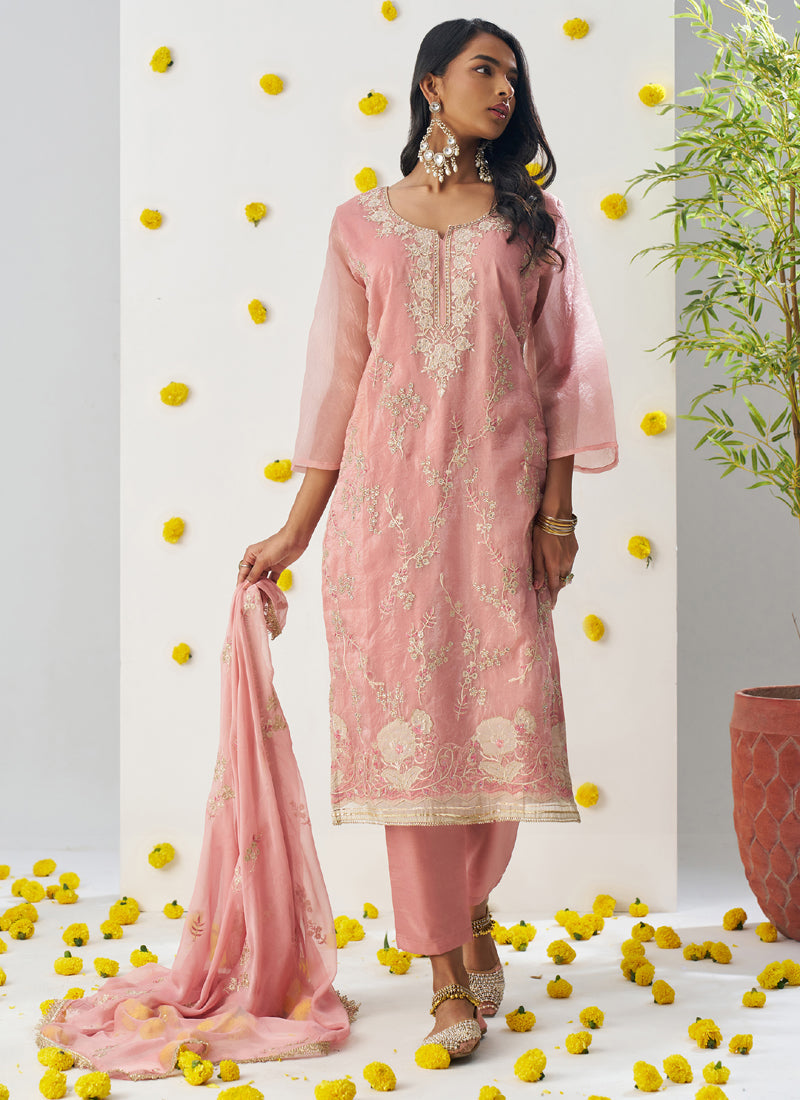 Vegaa Fashion Light Peach Organza Embroidered Salwar Suit - Distacart