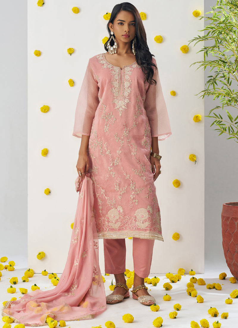 Vegaa Fashion Light Peach Organza Embroidered Salwar Suit - Distacart