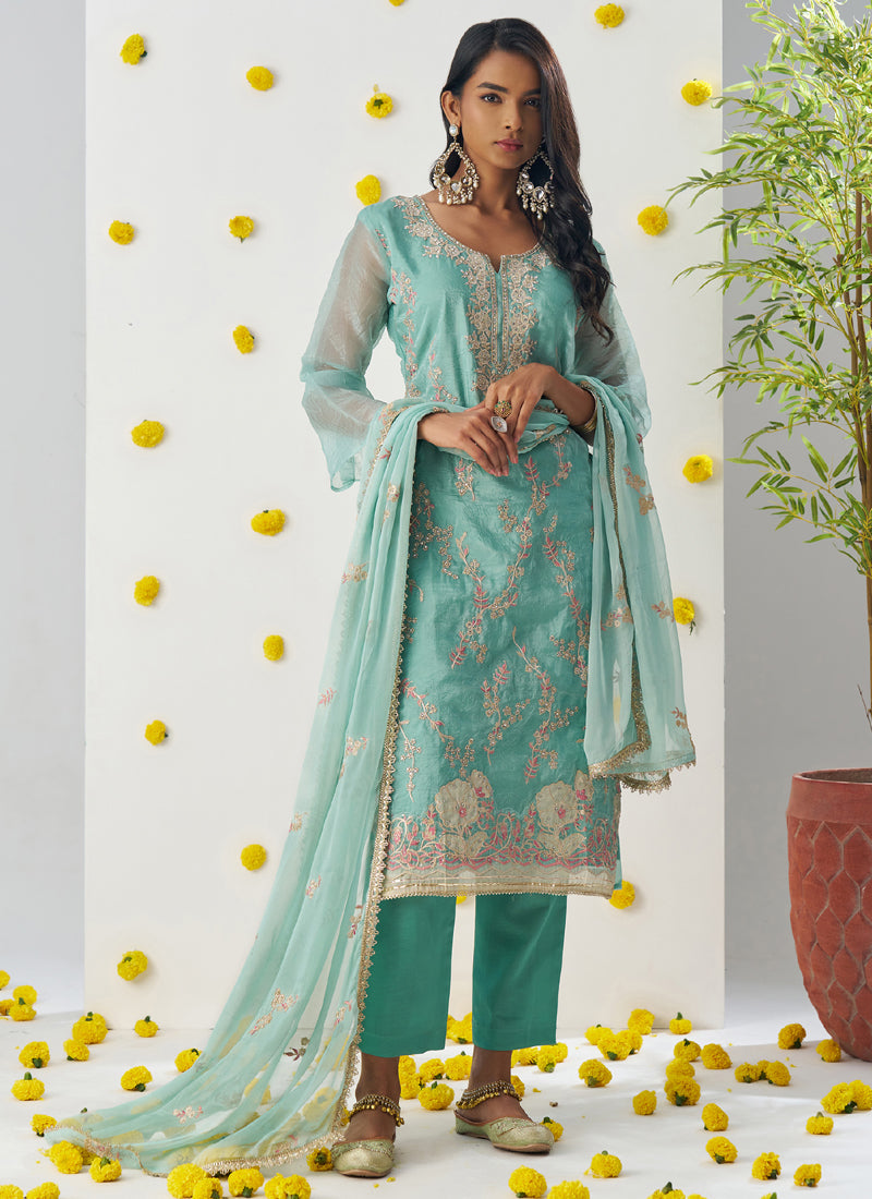 Vegaa Fashion Sky Blue Organza Embroidered Salwar Suit - Distacart