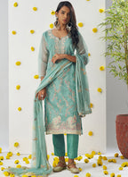 Vegaa Fashion Sky Blue Organza Embroidered Salwar Suit - Distacart