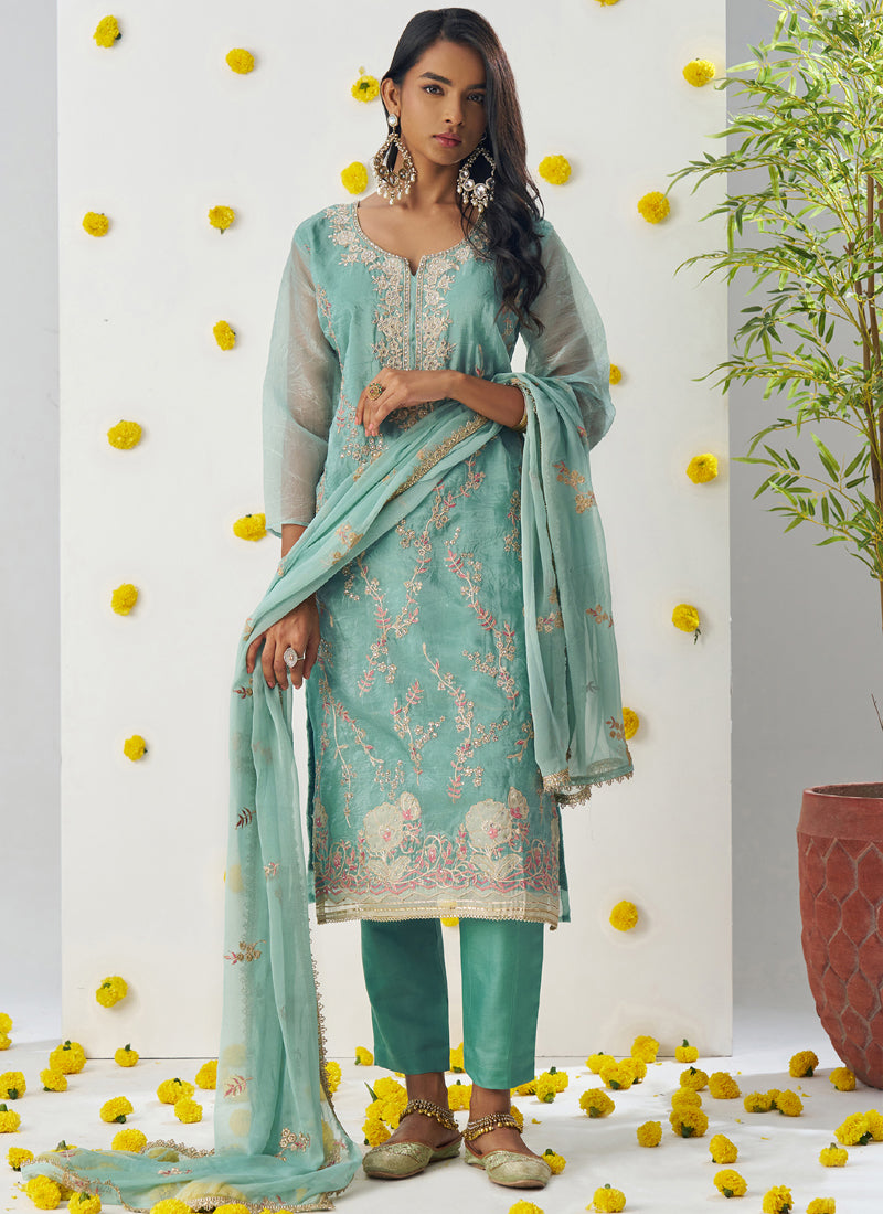 Vegaa Fashion Sky Blue Organza Embroidered Salwar Suit - Distacart