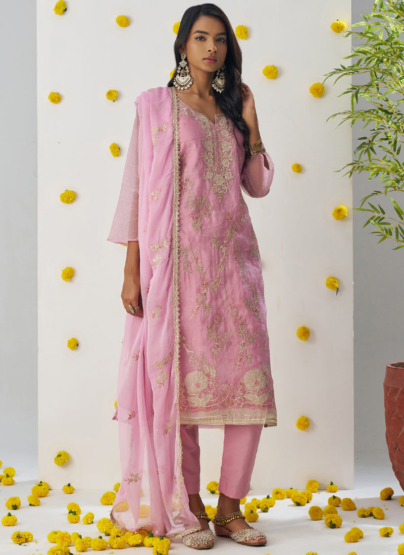 Vegaa Fashion Baby Pink Organza Embroidered Salwar Suit - Distacart