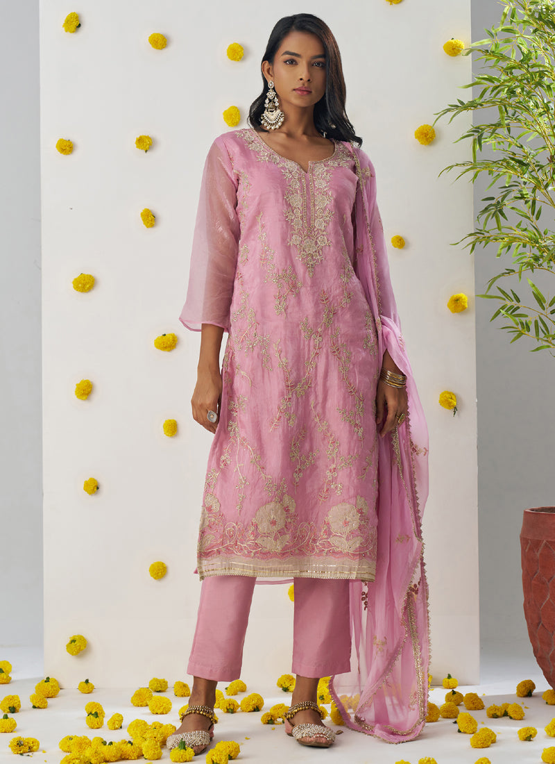 Vegaa Fashion Baby Pink Organza Embroidered Salwar Suit - Distacart