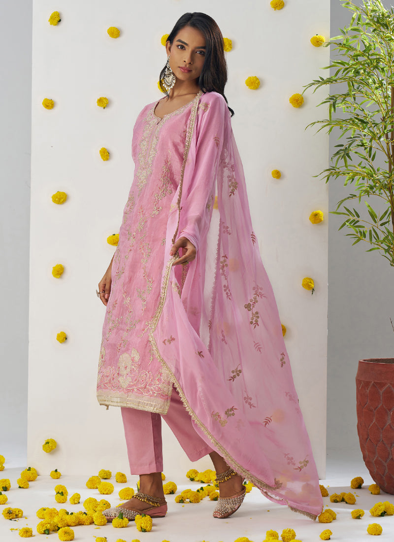 Vegaa Fashion Baby Pink Organza Embroidered Salwar Suit - Distacart