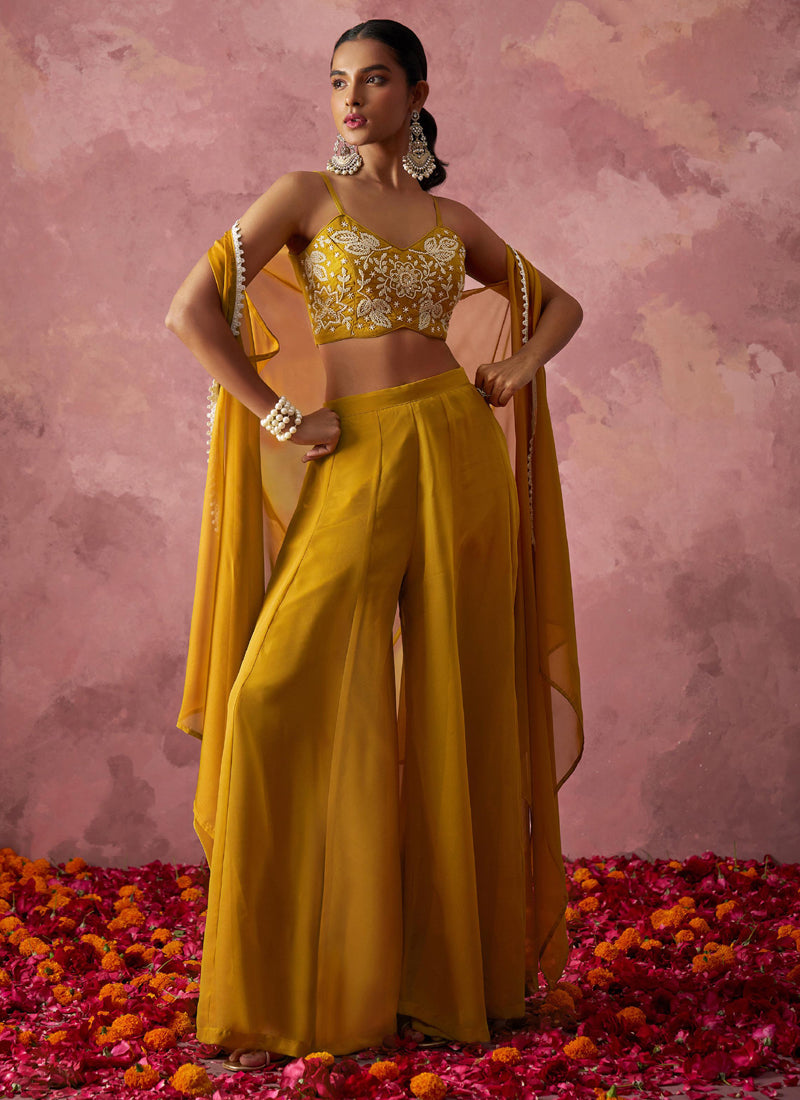 Vegaa Fashion Yellow Georgette Handwork Western Wear Suit - Distacart